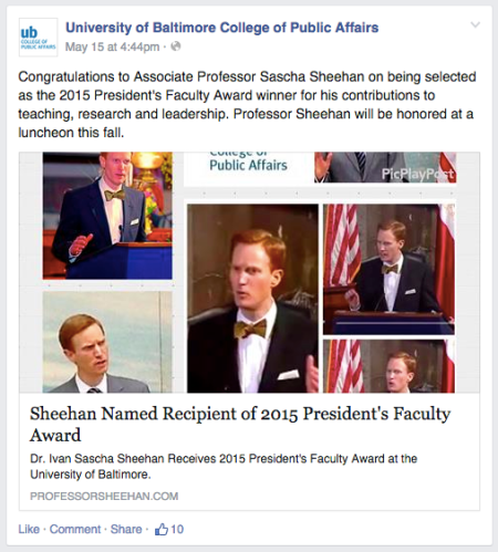 Dr. Ivan Sascha Sheehan Receives President's Faculty Award